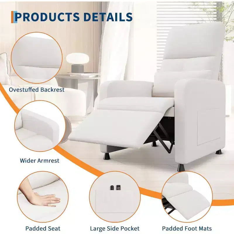 Fauteuil inclinable électrique Acekool pour adultes, canapé simple ergonomique réglable électriquement, fauteuil à bascule surdimensionné avec poches latérales et port de chargement USB