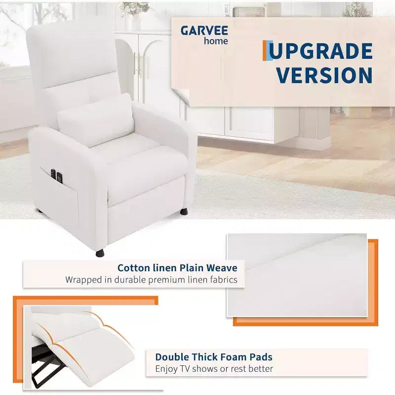 Fauteuil inclinable électrique Acekool pour adultes, canapé simple ergonomique réglable électriquement, fauteuil à bascule surdimensionné avec poches latérales et port de chargement USB