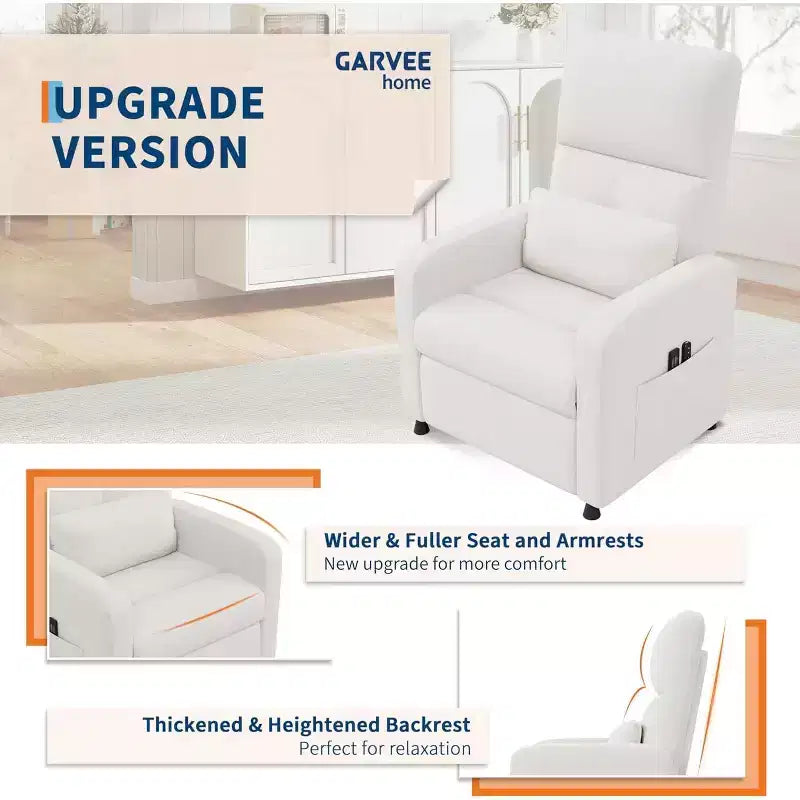 Fauteuil inclinable électrique Acekool pour adultes, canapé simple ergonomique réglable électriquement, fauteuil à bascule surdimensionné avec poches latérales et port de chargement USB