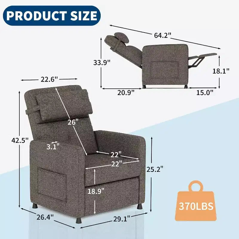 Fauteuil inclinable électrique Acekool pour adultes, canapé simple ergonomique réglable électriquement, fauteuil à bascule surdimensionné avec poches latérales et port de chargement USB