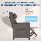 Fauteuil inclinable électrique Acekool pour adultes, canapé simple ergonomique réglable électriquement, fauteuil à bascule surdimensionné avec poches latérales et port de chargement USB