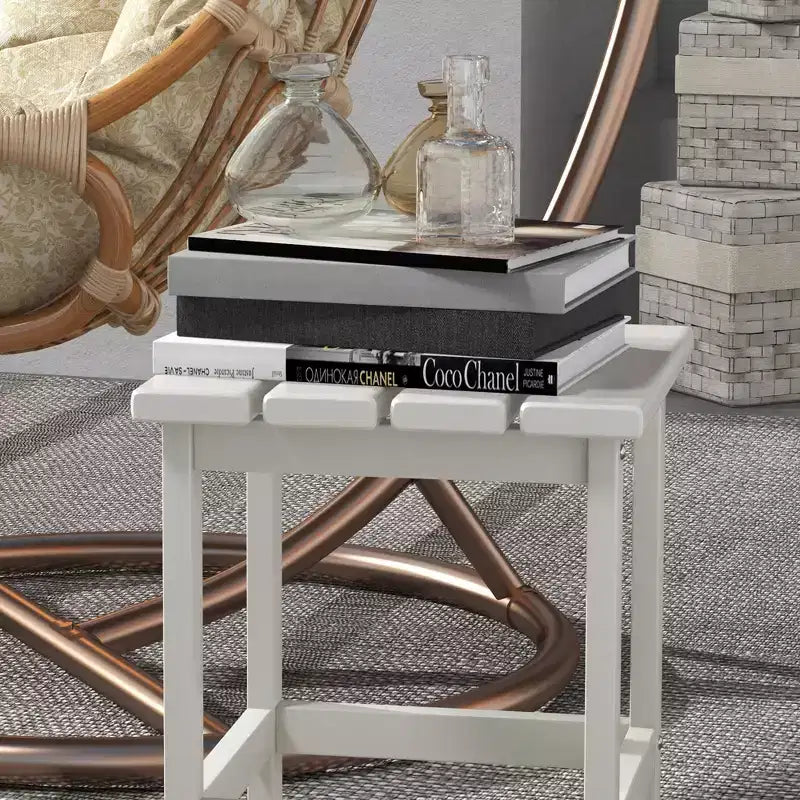 Table d'appoint d'extérieur Adirondack en PEHD résistante aux intempéries pour patio - Blanche