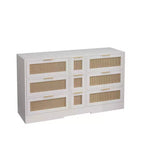 Commode à 9 tiroirs, commode en rotin pour chambre à coucher, meuble de rangement large en bois naturel avec poignées, commode meuble TV, organisateur de tiroirs