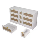 Commode à 9 tiroirs, commode en rotin pour chambre à coucher, meuble de rangement large en bois naturel avec poignées, commode meuble TV, organisateur de tiroirs