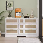 Commode à 9 tiroirs, commode en rotin pour chambre à coucher, meuble de rangement large en bois naturel avec poignées, commode meuble TV, organisateur de tiroirs