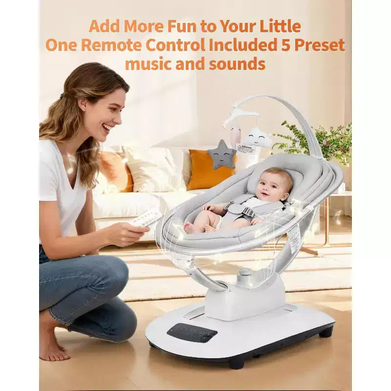 Balançoire électrique pour bébé, balançoire pour bébé avec 5 modes de mouvement, télécommande, siège inclinable avec harnais 5 points, 5 musiques préréglées, kaki