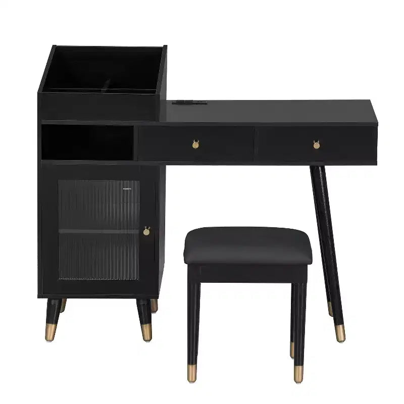 Ensemble coiffeuse compacte GDFStudio Ramesh avec tabouret, port de charge, tiroirs, meuble de rangement