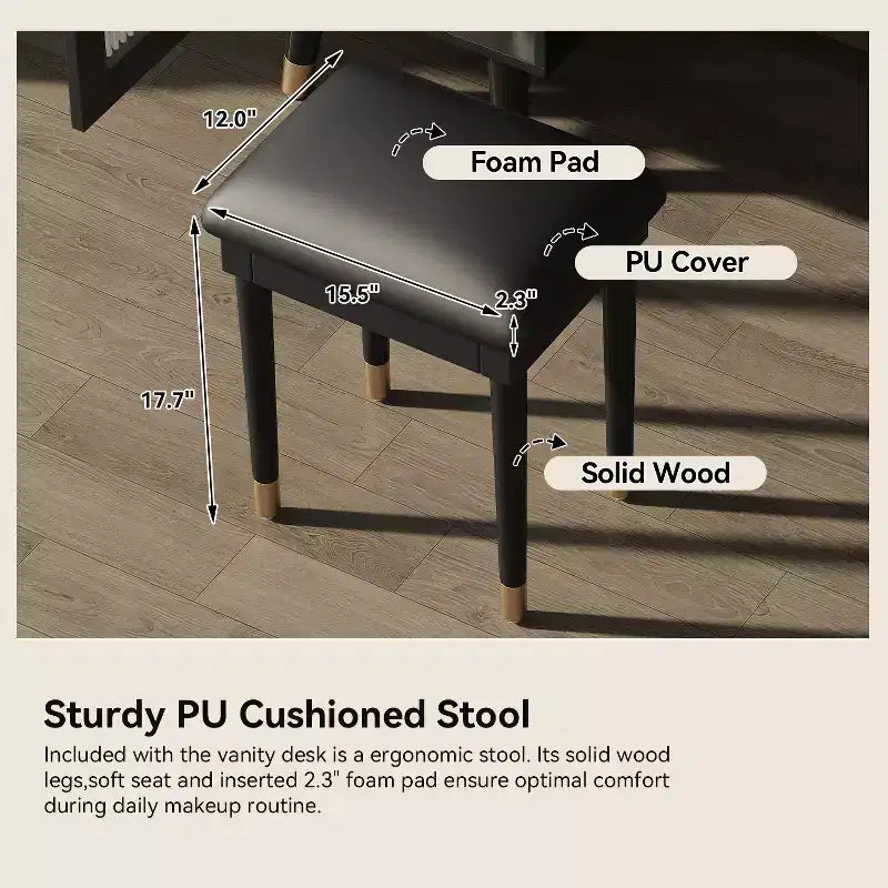 Ensemble coiffeuse compacte GDFStudio Ramesh avec tabouret, port de charge, tiroirs, meuble de rangement