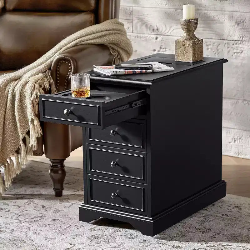 Table d'appoint traditionnelle Xinara avec rangement et prises intégrées|HULALA HOME