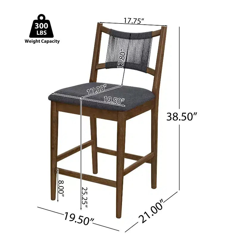 Tabourets de comptoir rembourrés modernes en bois d'hévéa Natalie Christopher Knight Home avec dossier en corde tressée (lot de 4)
