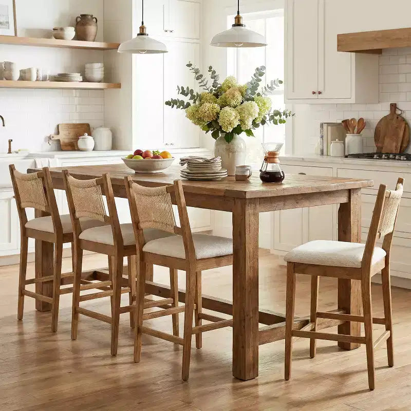 Tabourets de comptoir rembourrés modernes en bois d'hévéa Natalie Christopher Knight Home avec dossier en corde tressée (lot de 4)