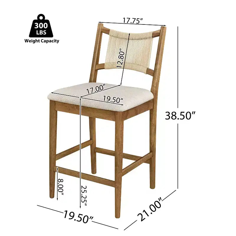 Tabourets de comptoir rembourrés modernes en bois d'hévéa Natalie Christopher Knight Home avec dossier en corde tressée (lot de 4)