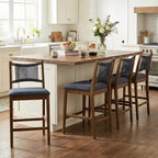 Tabourets de comptoir rembourrés modernes en bois d'hévéa Natalie Christopher Knight Home avec dossier en corde tressée (lot de 4)