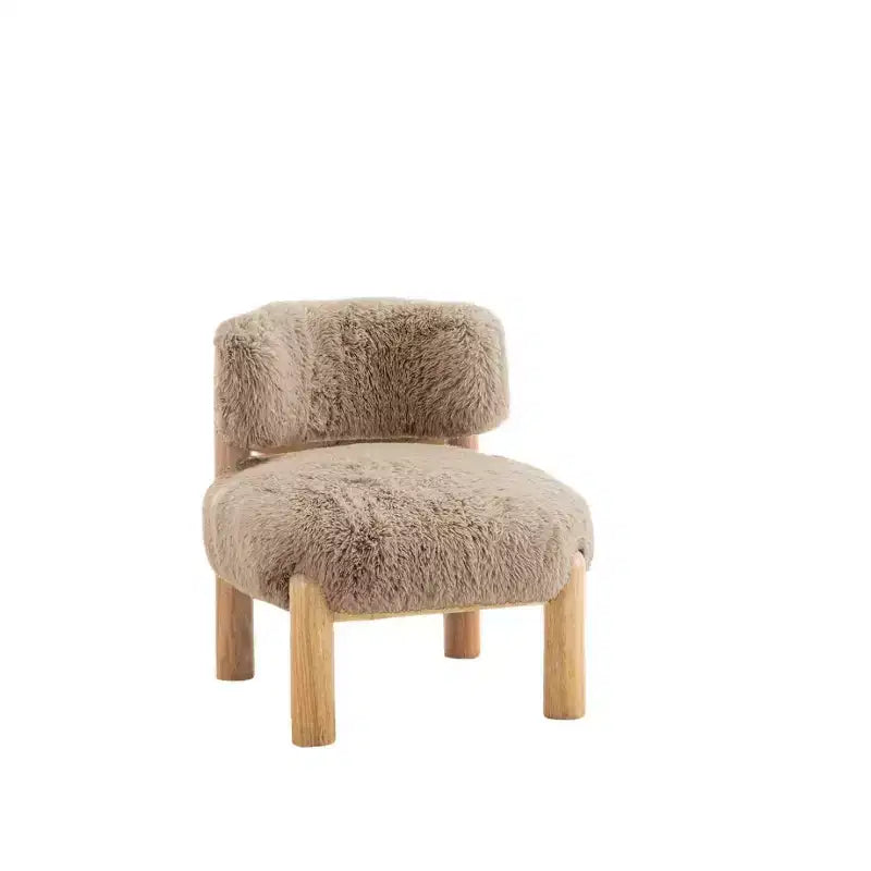 Fauteuil d'appoint sans accoudoirs en peluche de luxe en fausse fourrure, pieds en bois élégants pour salon, chambre, appartement ou balcon - Panipeachy