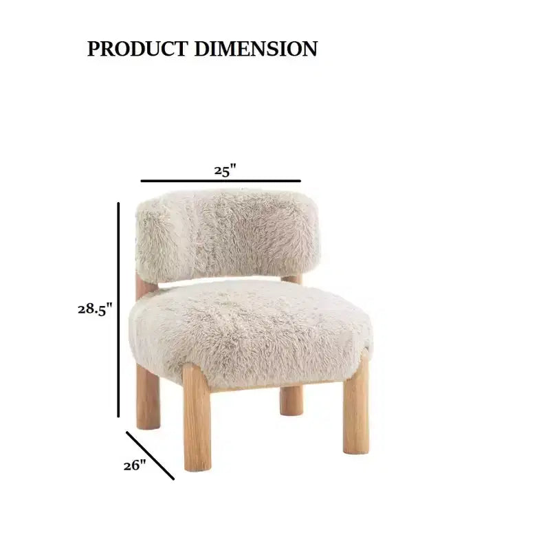 Fauteuil d'appoint sans accoudoirs en peluche de luxe en fausse fourrure, pieds en bois élégants pour salon, chambre, appartement ou balcon - Panipeachy