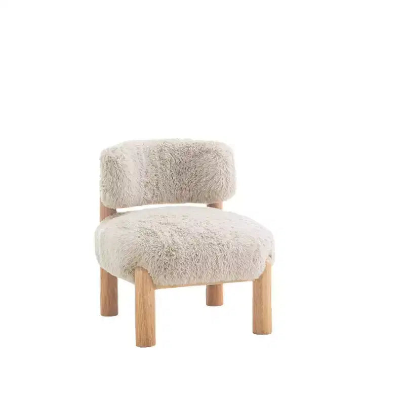 Fauteuil d'appoint sans accoudoirs en peluche de luxe en fausse fourrure, pieds en bois élégants pour salon, chambre, appartement ou balcon - Panipeachy