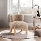 Fauteuil d'appoint sans accoudoirs en peluche de luxe en fausse fourrure, pieds en bois élégants pour salon, chambre, appartement ou balcon - Panipeachy