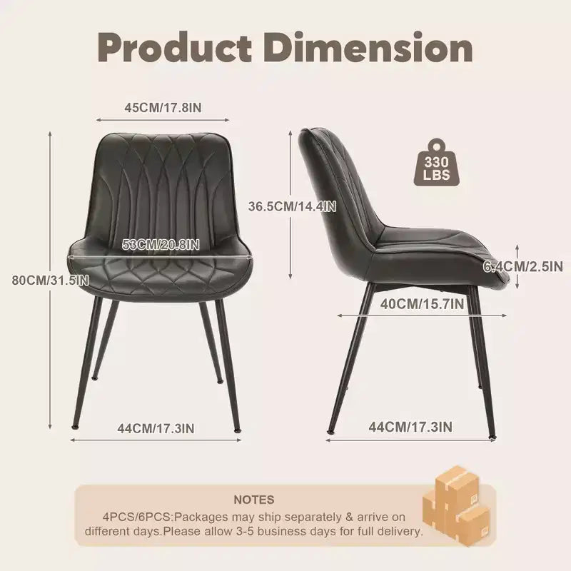 Lot de 2 chaises de salle à manger, chaises de cuisine rembourrées avec pieds en métal, chaises d'appoint sans accoudoirs en similicuir pour salon, salle à manger, restaurant, chaise uniquement