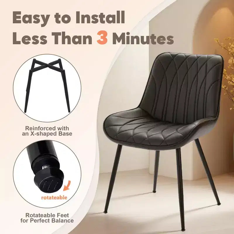 Lot de 2 chaises de salle à manger, chaises de cuisine rembourrées avec pieds en métal, chaises d'appoint sans accoudoirs en similicuir pour salon, salle à manger, restaurant, chaise uniquement