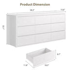 COZONY Commode en bois à 9 tiroirs, Meuble de rangement sans poignée pour chambre à coucher, salon et couloir, avec dispositif anti-basculement