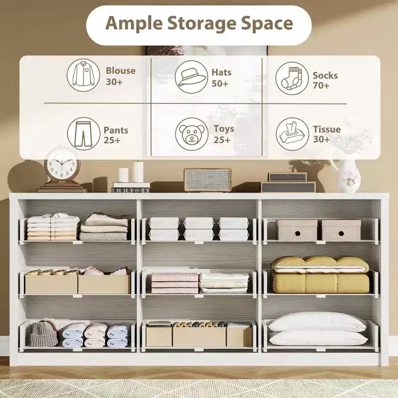 COZONY Commode en bois à 9 tiroirs, Meuble de rangement sans poignée pour chambre à coucher, salon et couloir, avec dispositif anti-basculement