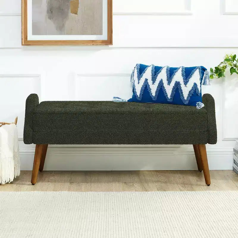 Banc ottoman moderne TUYOHW avec accoudoirs géométriques irréguliers, tabouret de coiffeuse rembourré avec pieds en bois, banc d'entrée pour chambre à coucher, salon