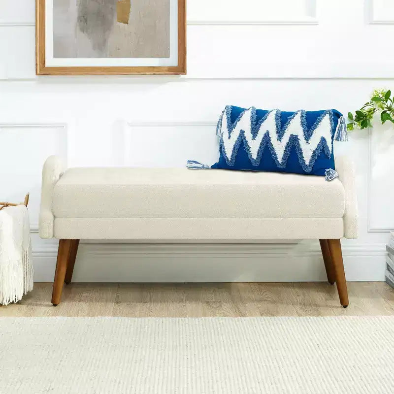 Banc ottoman moderne TUYOHW avec accoudoirs géométriques irréguliers, tabouret de coiffeuse rembourré avec pieds en bois, banc d'entrée pour chambre à coucher, salon