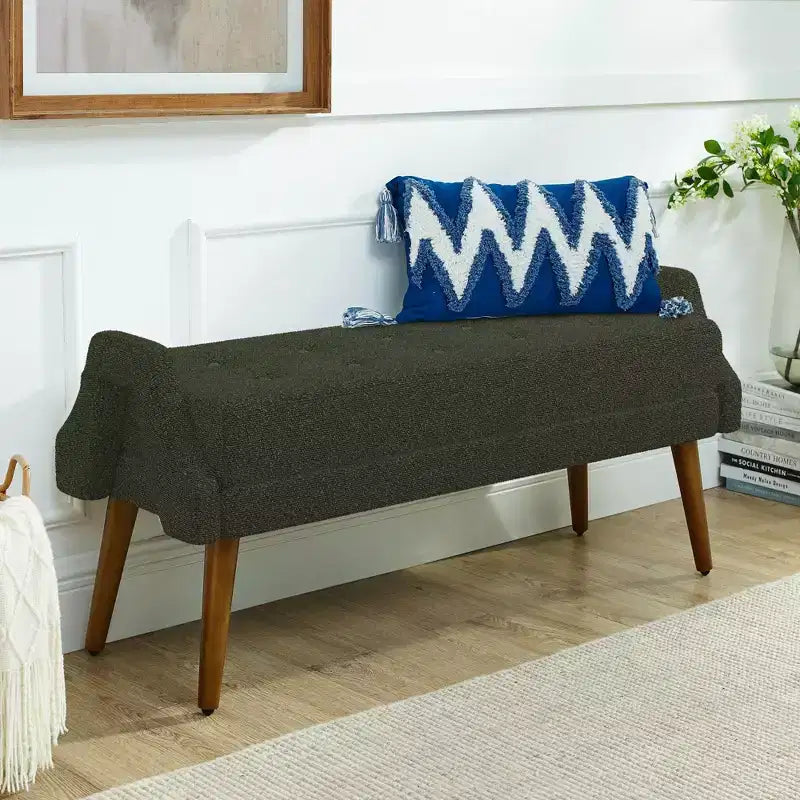 Banc ottoman moderne TUYOHW avec accoudoirs géométriques irréguliers, tabouret de coiffeuse rembourré avec pieds en bois, banc d'entrée pour chambre à coucher, salon