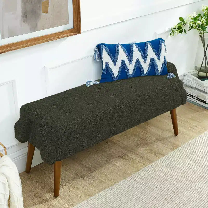 Banc ottoman moderne TUYOHW avec accoudoirs géométriques irréguliers, tabouret de coiffeuse rembourré avec pieds en bois, banc d'entrée pour chambre à coucher, salon