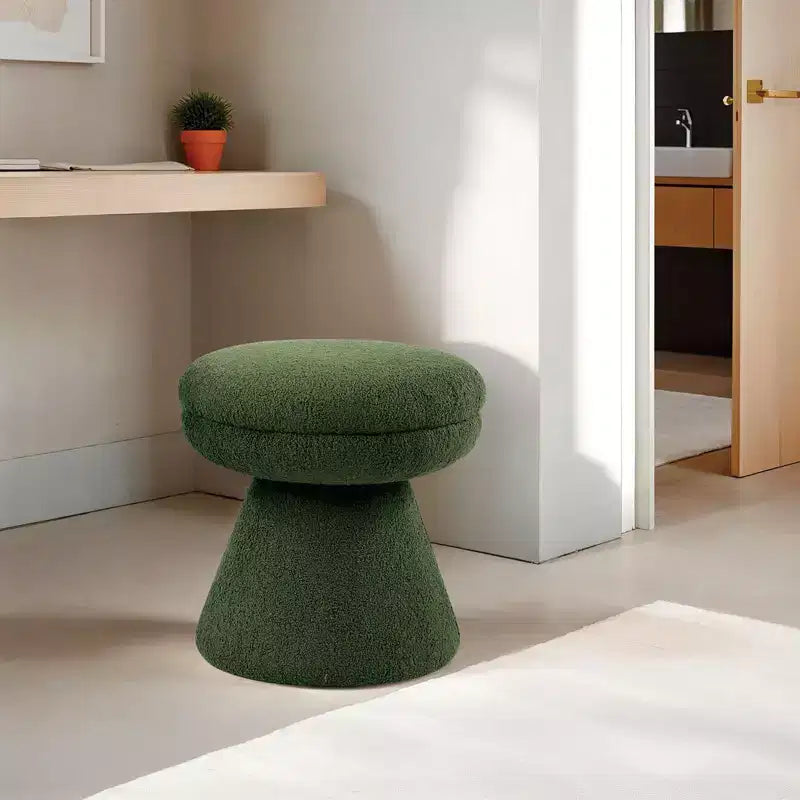 Tabouret d'appoint en forme de champignon TUYOHW 17.5, pouf rond en tissu bouclette avec base piédestal, pouf aspect peau de mouton pour salon, chambre, entrée