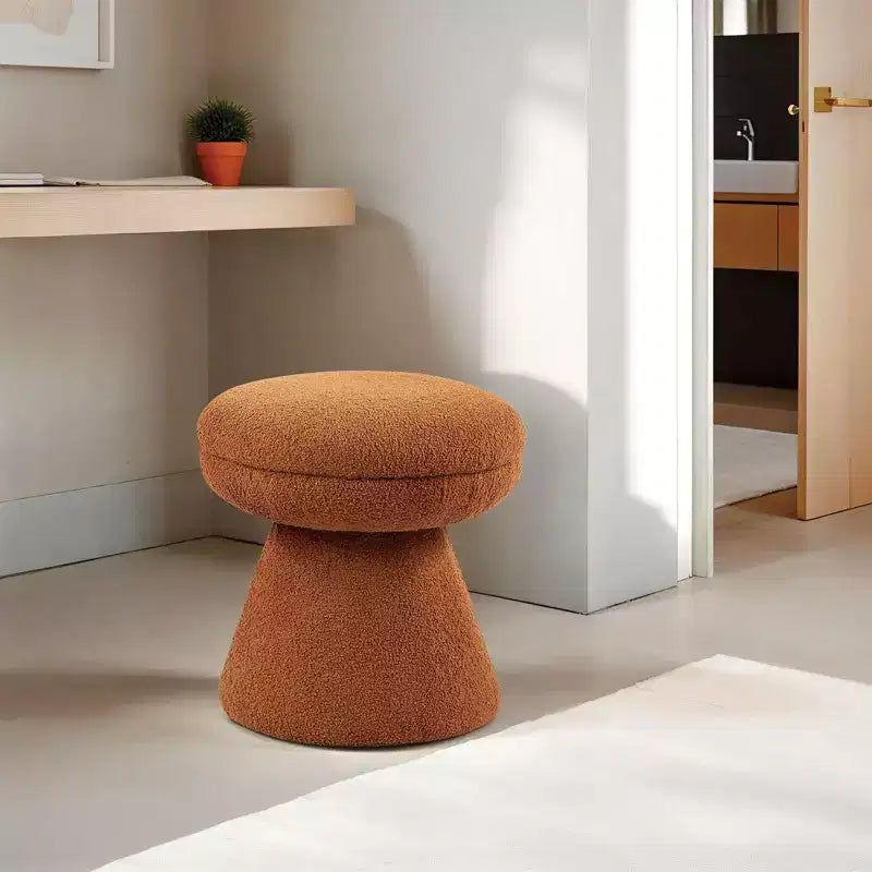 Tabouret d'appoint en forme de champignon TUYOHW 17.5, pouf rond en tissu bouclette avec base piédestal, pouf aspect peau de mouton pour salon, chambre, entrée