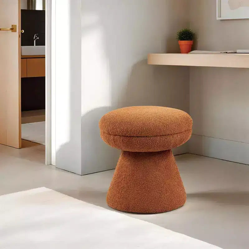 Tabouret d'appoint en forme de champignon TUYOHW 17.5, pouf rond en tissu bouclette avec base piédestal, pouf aspect peau de mouton pour salon, chambre, entrée