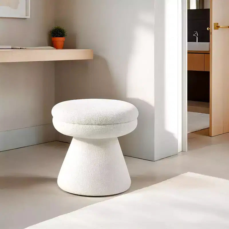 Tabouret d'appoint en forme de champignon TUYOHW 17.5, pouf rond en tissu bouclette avec base piédestal, pouf aspect peau de mouton pour salon, chambre, entrée