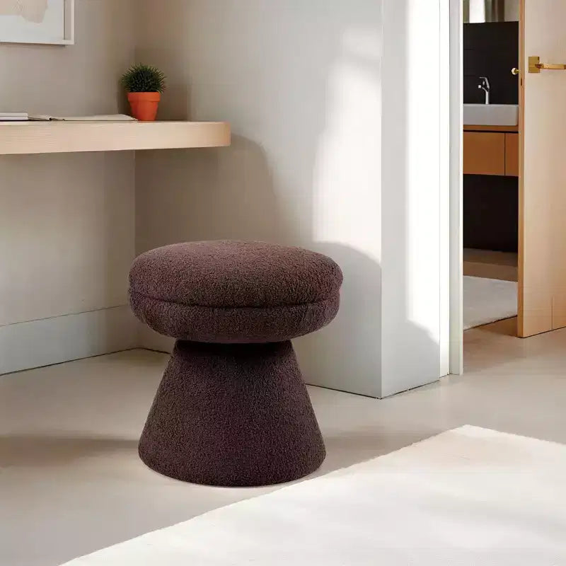 Tabouret d'appoint en forme de champignon TUYOHW 17.5, pouf rond en tissu bouclette avec base piédestal, pouf aspect peau de mouton pour salon, chambre, entrée