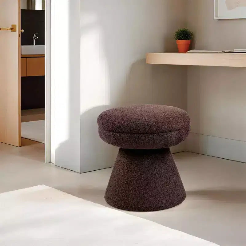 Tabouret d'appoint en forme de champignon TUYOHW 17.5, pouf rond en tissu bouclette avec base piédestal, pouf aspect peau de mouton pour salon, chambre, entrée
