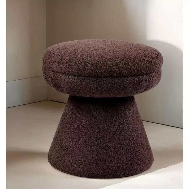 Tabouret d'appoint en forme de champignon TUYOHW 17.5, pouf rond en tissu bouclette avec base piédestal, pouf aspect peau de mouton pour salon, chambre, entrée