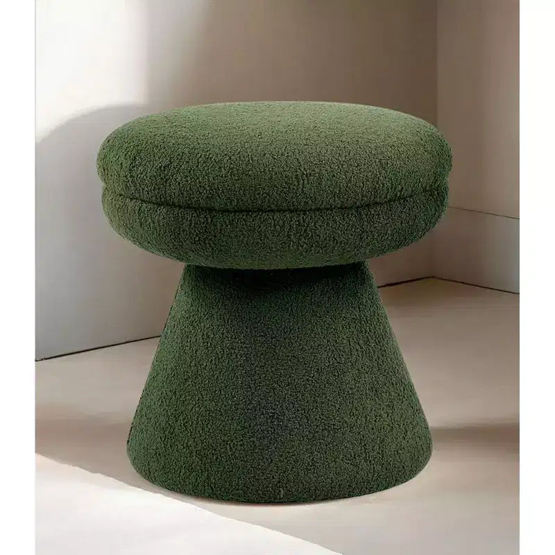 Tabouret d'appoint en forme de champignon TUYOHW 17.5, pouf rond en tissu bouclette avec base piédestal, pouf aspect peau de mouton pour salon, chambre, entrée