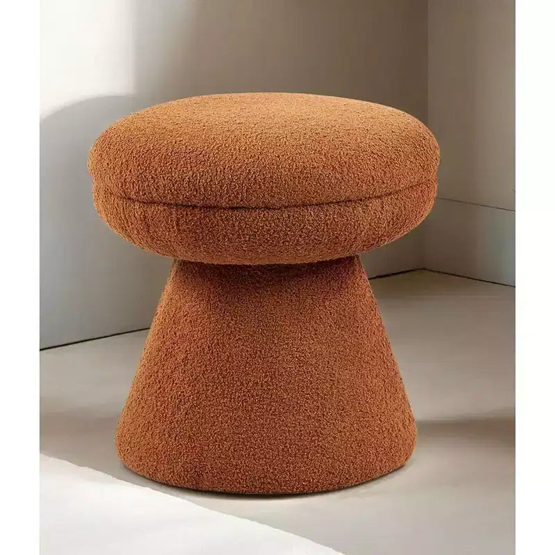 Tabouret d'appoint en forme de champignon TUYOHW 17.5, pouf rond en tissu bouclette avec base piédestal, pouf aspect peau de mouton pour salon, chambre, entrée