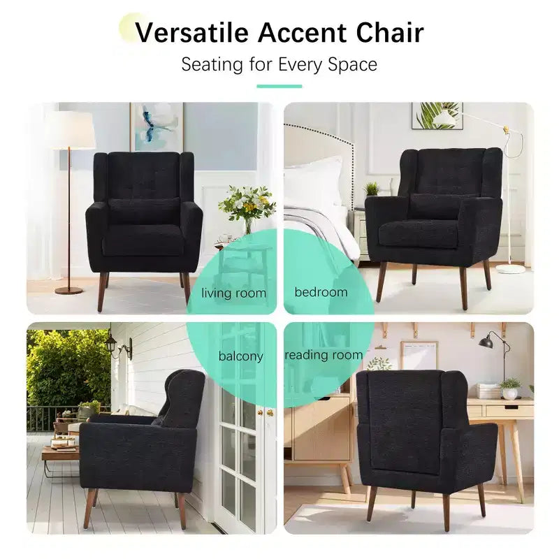 Fauteuil d'appoint en chenille TUYOHW, fauteuil de salon moderne avec coussin décoratif, dossier ergonomique, pieds en bois fuselés, fauteuil de lecture pour salon, chambre à coucher