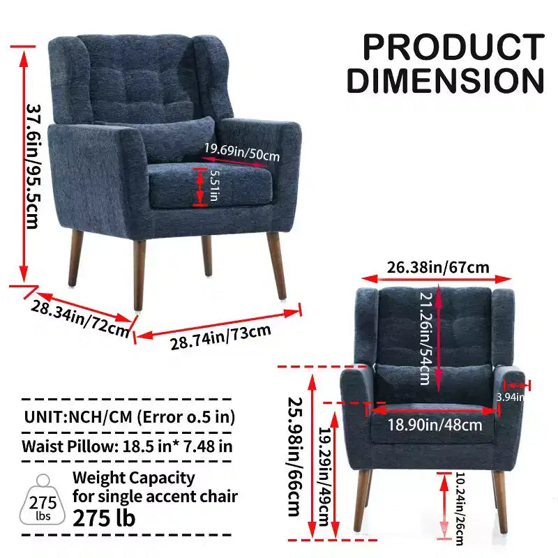 Fauteuil d'appoint en chenille TUYOHW, fauteuil de salon moderne avec coussin décoratif, dossier ergonomique, pieds en bois fuselés, fauteuil de lecture pour salon, chambre à coucher