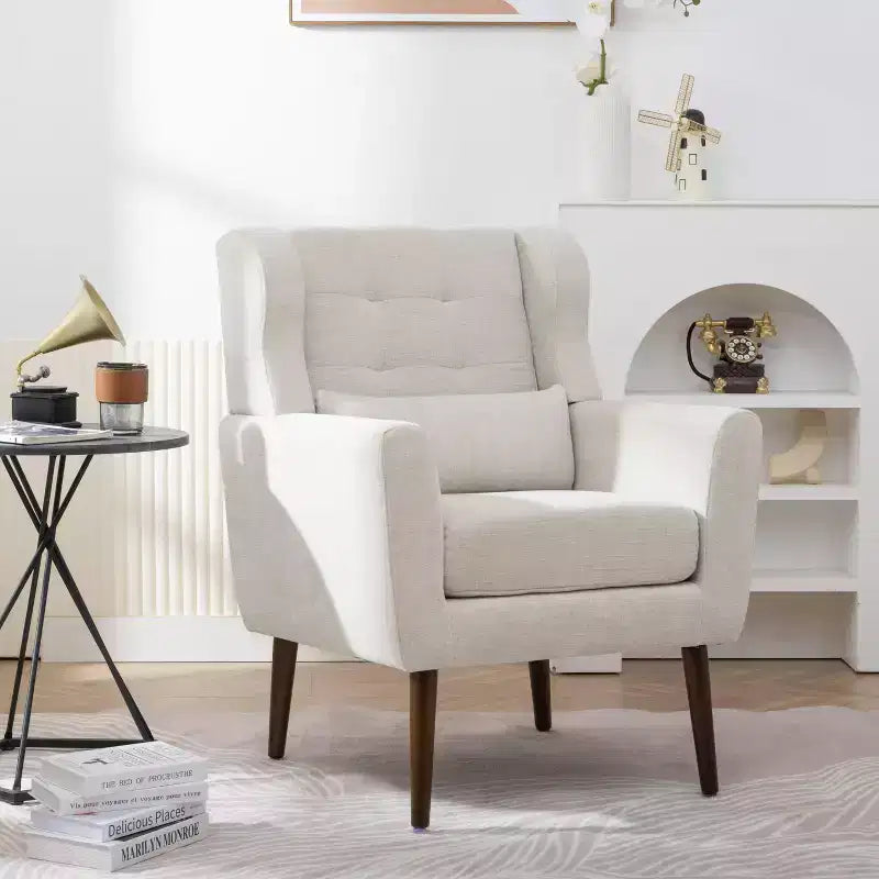 Fauteuil d'appoint en chenille TUYOHW, fauteuil de salon moderne avec coussin décoratif, dossier ergonomique, pieds en bois fuselés, fauteuil de lecture pour salon, chambre à coucher
