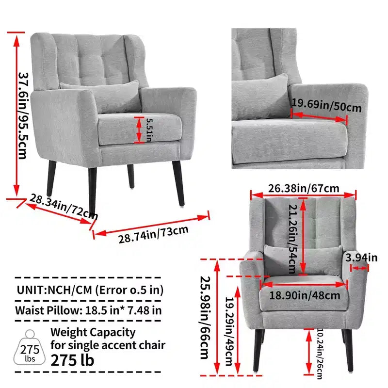 Fauteuil d'appoint en chenille TUYOHW, fauteuil de salon moderne avec coussin décoratif, dossier ergonomique, pieds en bois fuselés, fauteuil de lecture pour salon, chambre à coucher