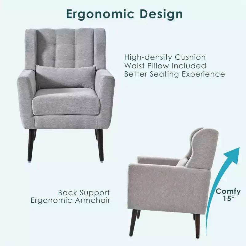 Fauteuil d'appoint en chenille TUYOHW, fauteuil de salon moderne avec coussin décoratif, dossier ergonomique, pieds en bois fuselés, fauteuil de lecture pour salon, chambre à coucher