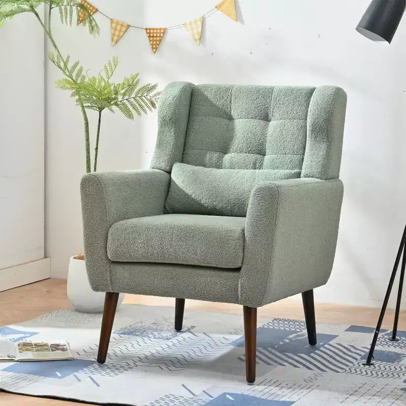 Fauteuil d'appoint en chenille TUYOHW, fauteuil de salon moderne avec coussin décoratif, dossier ergonomique, pieds en bois fuselés, fauteuil de lecture pour salon, chambre à coucher