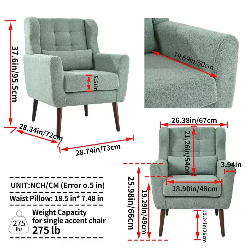 Fauteuil d'appoint en chenille TUYOHW, fauteuil de salon moderne avec coussin décoratif, dossier ergonomique, pieds en bois fuselés, fauteuil de lecture pour salon, chambre à coucher