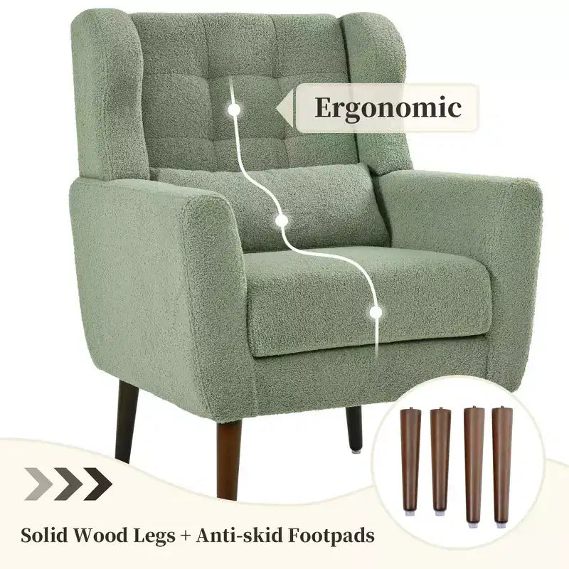 Fauteuil d'appoint en chenille TUYOHW, fauteuil de salon moderne avec coussin décoratif, dossier ergonomique, pieds en bois fuselés, fauteuil de lecture pour salon, chambre à coucher