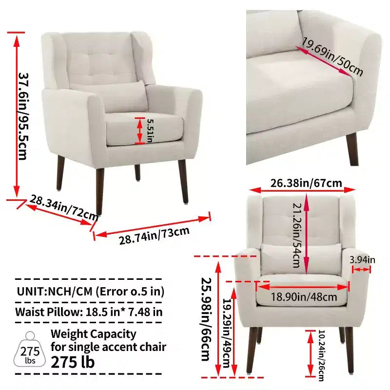 Fauteuil d'appoint en chenille TUYOHW, fauteuil de salon moderne avec coussin décoratif, dossier ergonomique, pieds en bois fuselés, fauteuil de lecture pour salon, chambre à coucher