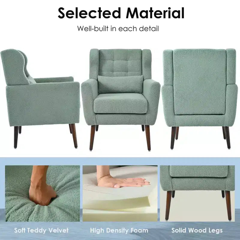 Fauteuil d'appoint en chenille TUYOHW, fauteuil de salon moderne avec coussin décoratif, dossier ergonomique, pieds en bois fuselés, fauteuil de lecture pour salon, chambre à coucher