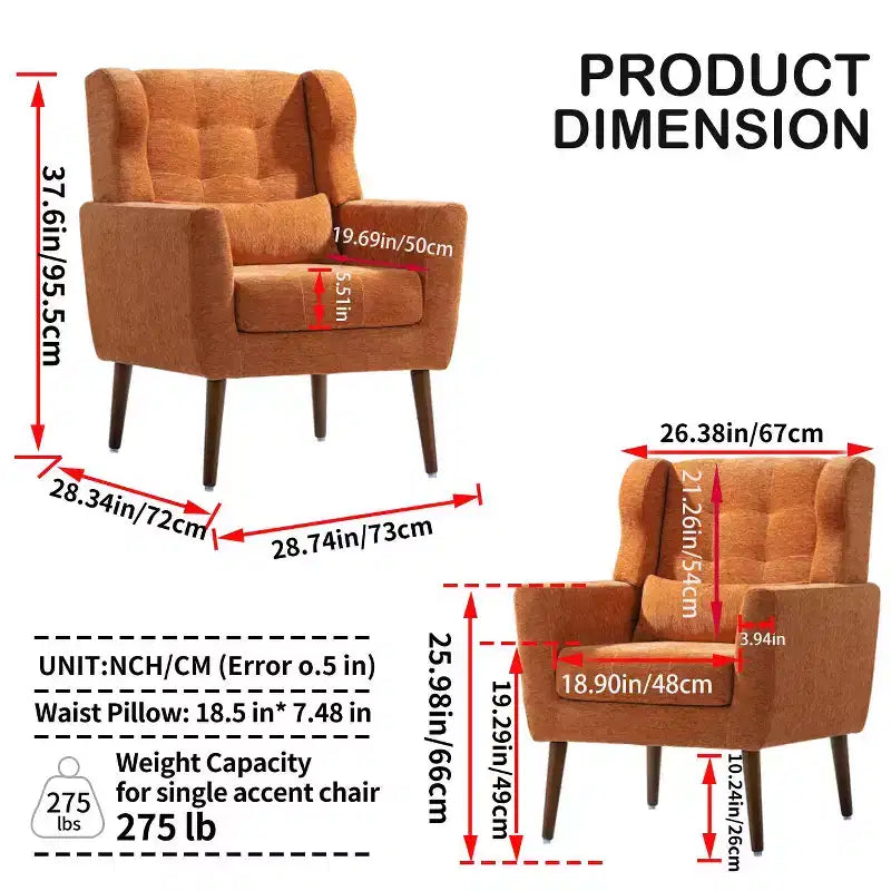 Fauteuil d'appoint en chenille TUYOHW, fauteuil de salon moderne avec coussin décoratif, dossier ergonomique, pieds en bois fuselés, fauteuil de lecture pour salon, chambre à coucher