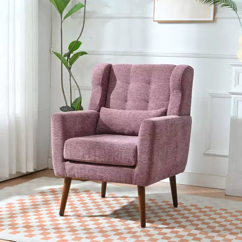 Fauteuil d'appoint en chenille TUYOHW, fauteuil de salon moderne avec coussin décoratif, dossier ergonomique, pieds en bois fuselés, fauteuil de lecture pour salon, chambre à coucher